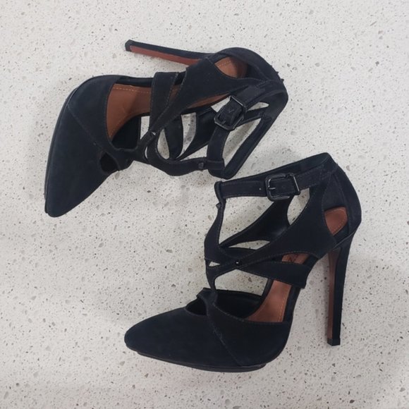 Schutz suede studded strappy heels black 6.5 - Picture 6 of 6